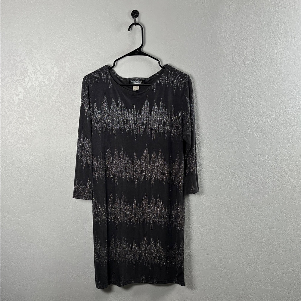 Vintage Impressions Women’s Gray 3/4 Sleeve Mini Dress Sz L Shiny Formal Chic